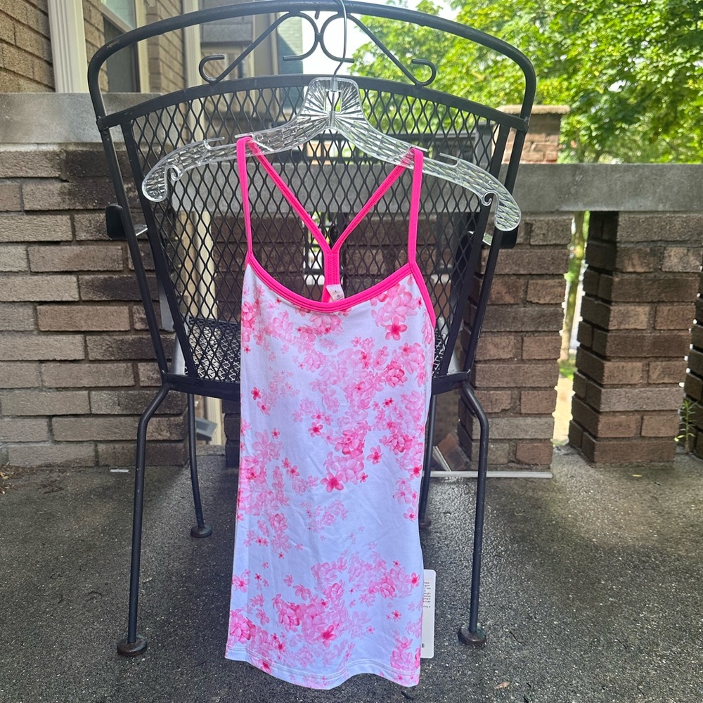 NWT Lululemon Power Y Tank Flower Floral Frangipani Pink Size 4